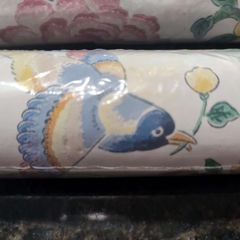 Vintage Floral Scrabble Bird Stick Wallpaper